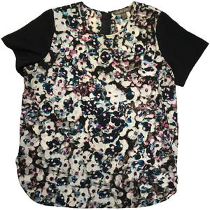 Charlie Jade Top Floral Print Contrast Short Sleeve Blouse Women's L Back Zip